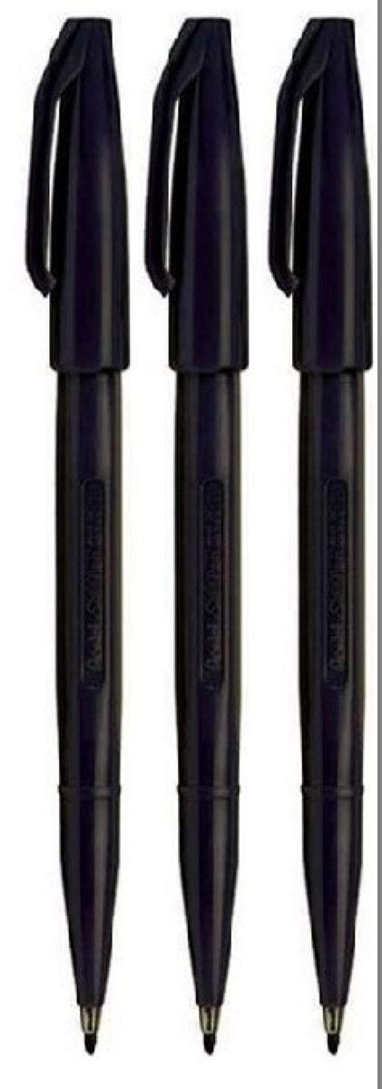 Pentel Black Original Sign Pen S520 Fibre Tip Marker Pens Colour Fineliner 2mm Nib 1mm Line Width (Pack of 3)